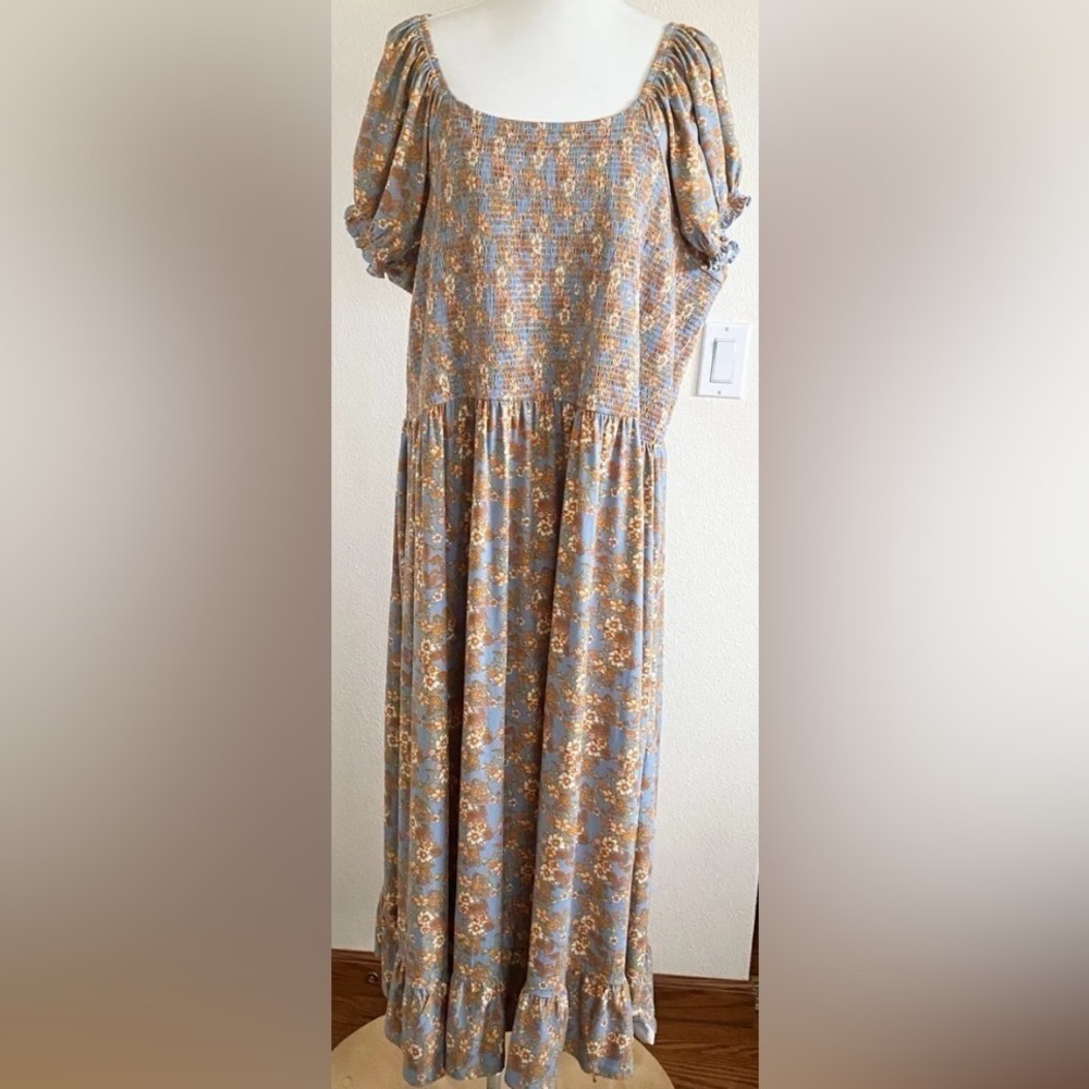 Ella Simone Cottagecore baby doll maxi dress ruched bodice Puff Sleeve 1X